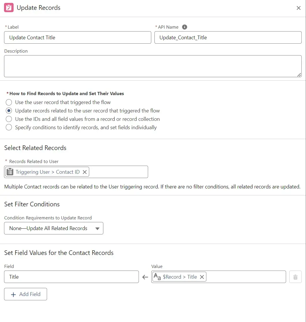 Updating contact records in Update Record element