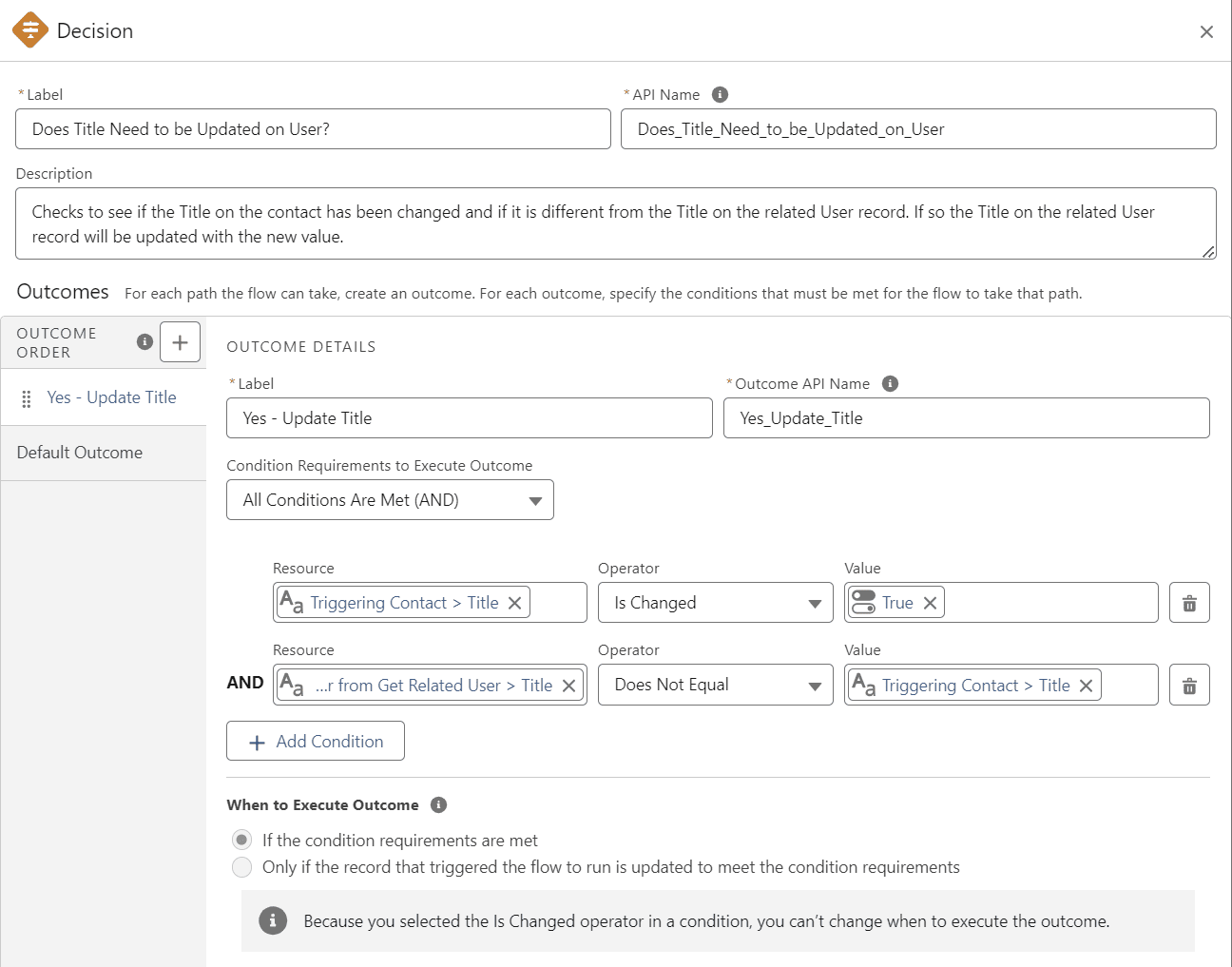 Using Decision Element to check whether a corresponding user record exists.